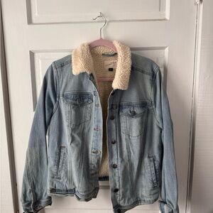Light Blue Denim Jacket with Cream Sherpa Collar